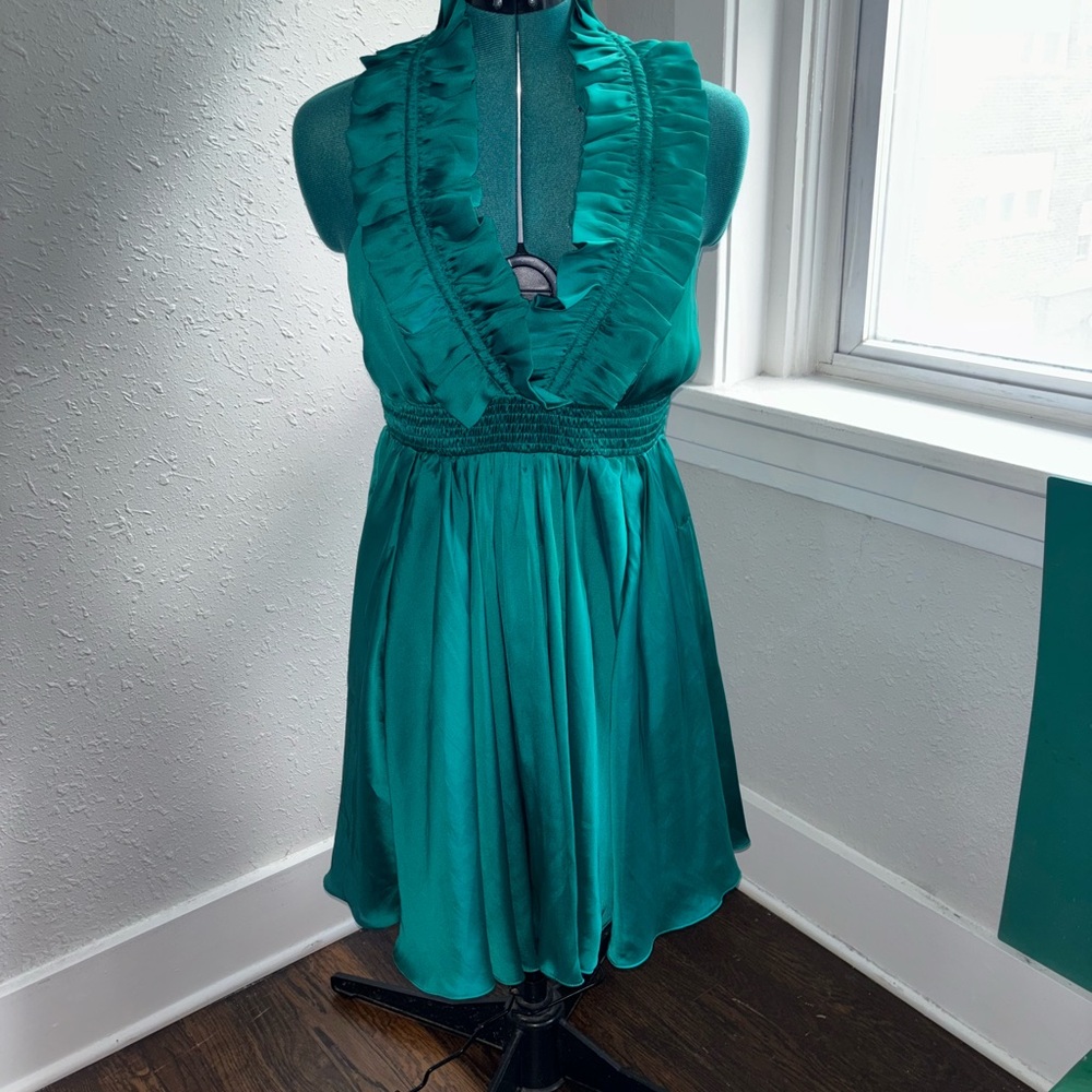 Double Zero Green Sleeveless Ruffled Sundress